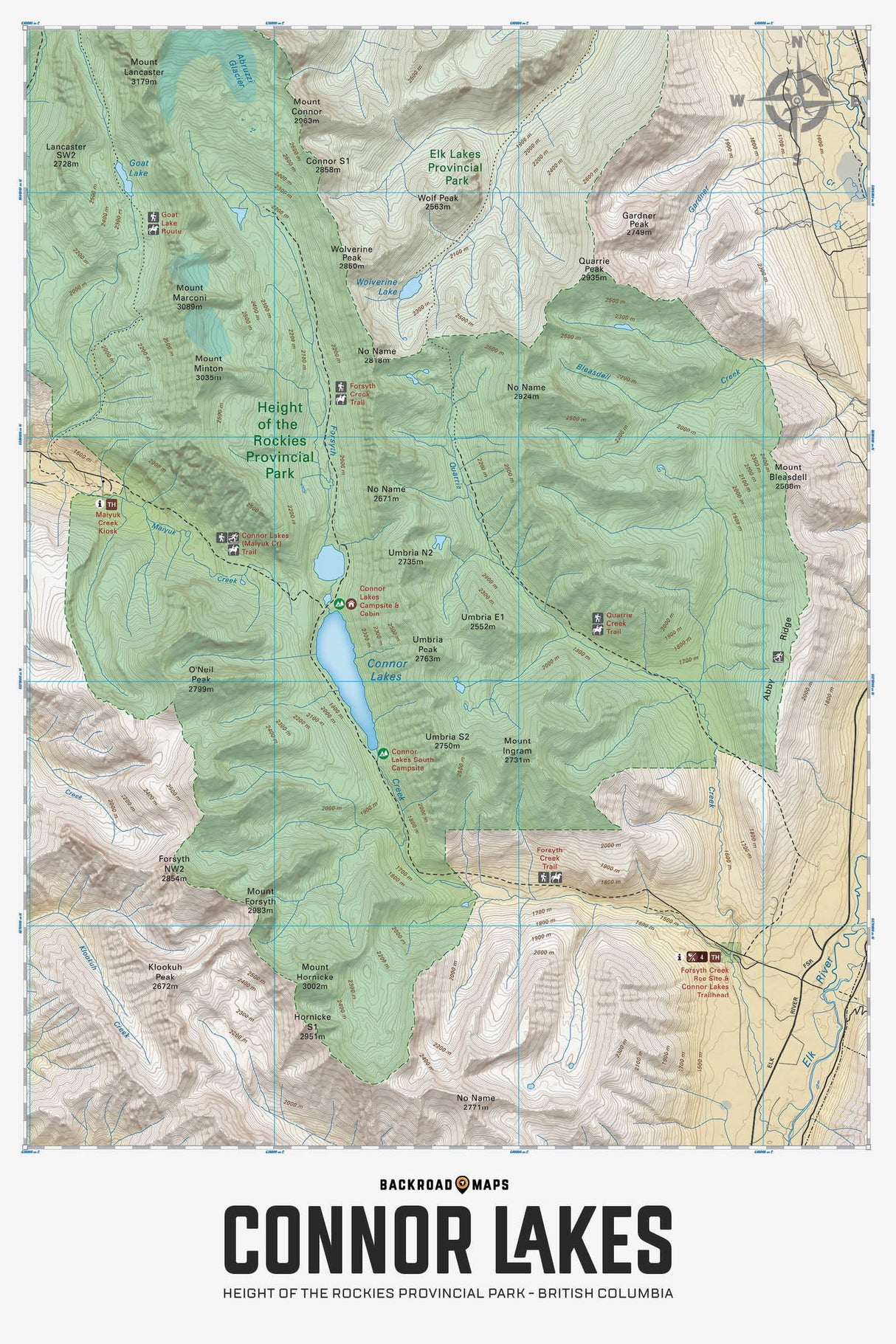 Connor Lakes - Height of the Rockies Provincial Park BC - Wall Map - Backroad Maps