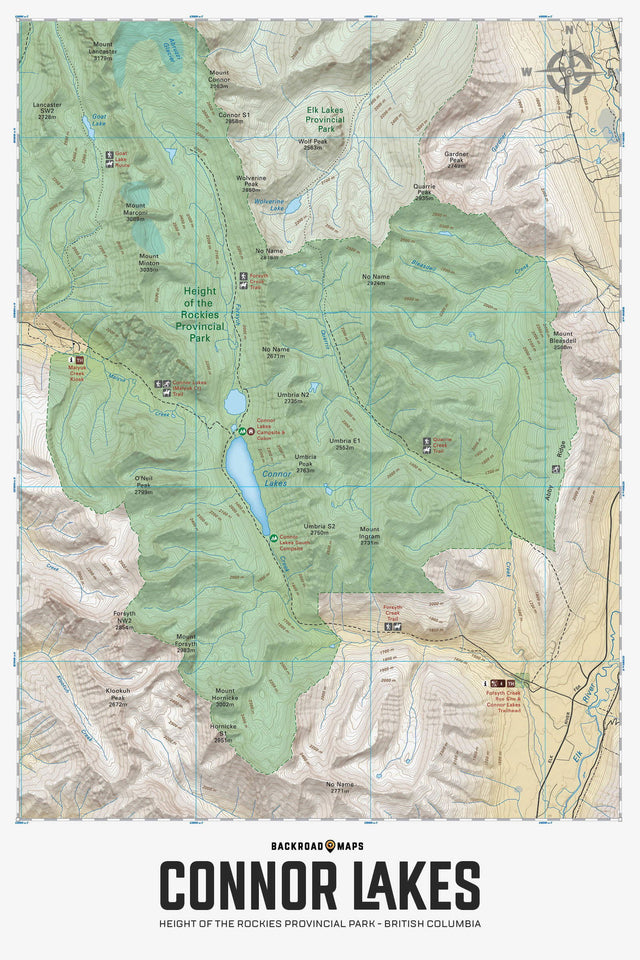 Connor Lakes - Height of the Rockies Provincial Park BC - Wall Map - Backroad Maps