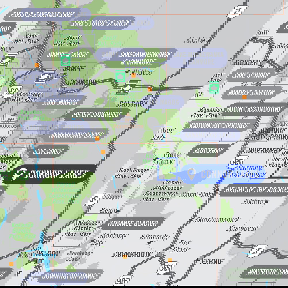 Connor Lakes (Height of the Rockies Provincial Park, BC) - Destination Map - Backroad Maps