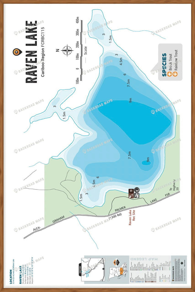 FCRBC115 Raven Lake  - Wall Map - Backroad Maps