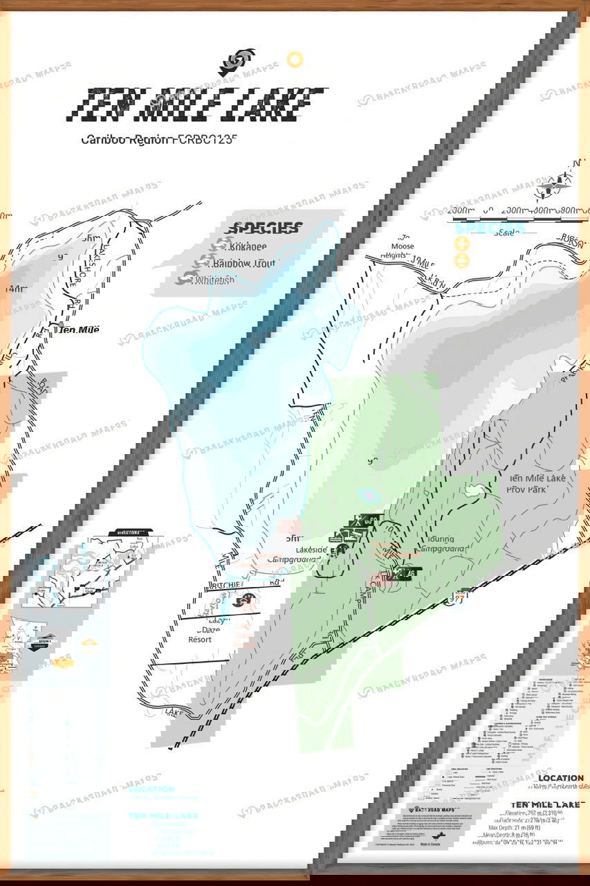 FCRBC125 Ten Mile Lake  - Wall Map - Backroad Maps