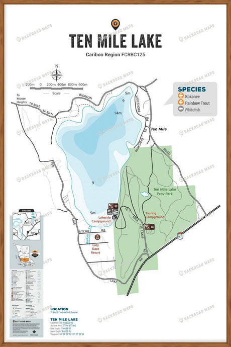 FCRBC125 Ten Mile Lake  - Wall Map - Backroad Maps