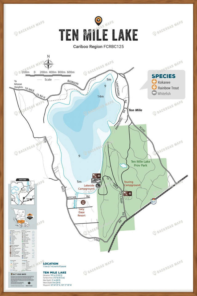 FCRBC125 Ten Mile Lake  - Wall Map - Backroad Maps