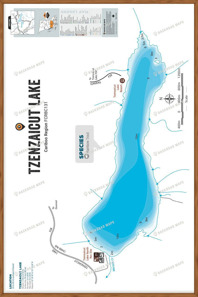 FCRBC131 Tzenzaicut Lake  - Wall Map - Backroad Maps