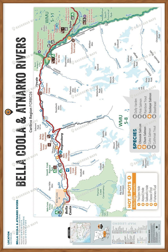FCRBC26 Bella Coola & Atnarko Rivers  - Wall Map - Backroad Maps