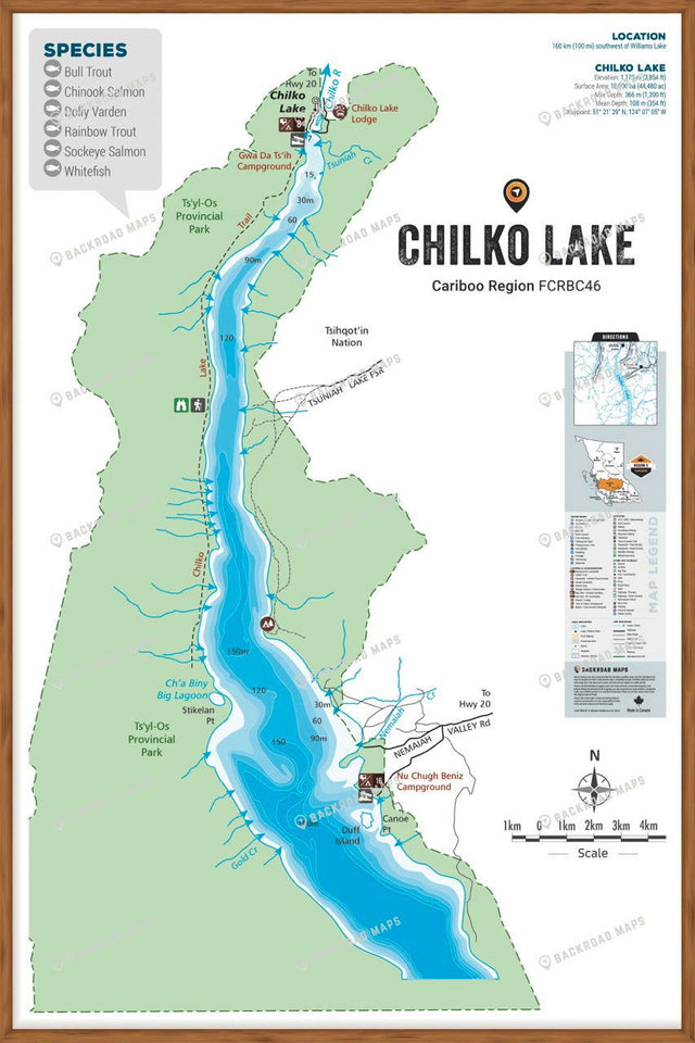 FCRBC46 Chilko Lake  - Wall Map - Backroad Maps
