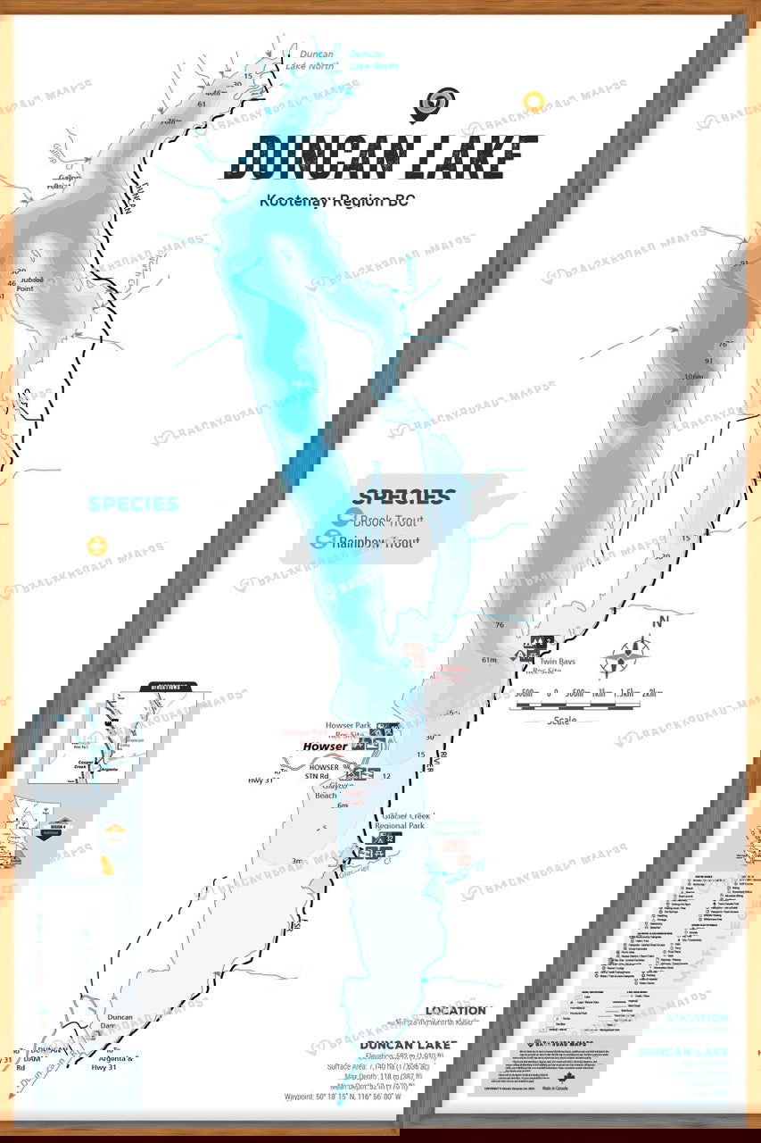 FKRBC53 Duncan (Reservoir) Lake - Wall Map - Backroad Maps