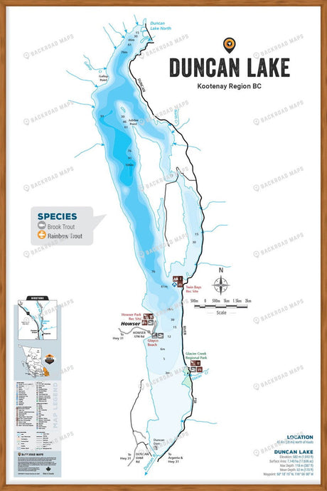 FKRBC53 Duncan (Reservoir) Lake - Wall Map - Backroad Maps