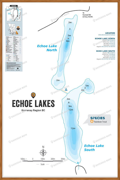 FKRBC54 Echo Lakes - North & South - Wall Map - Backroad Maps