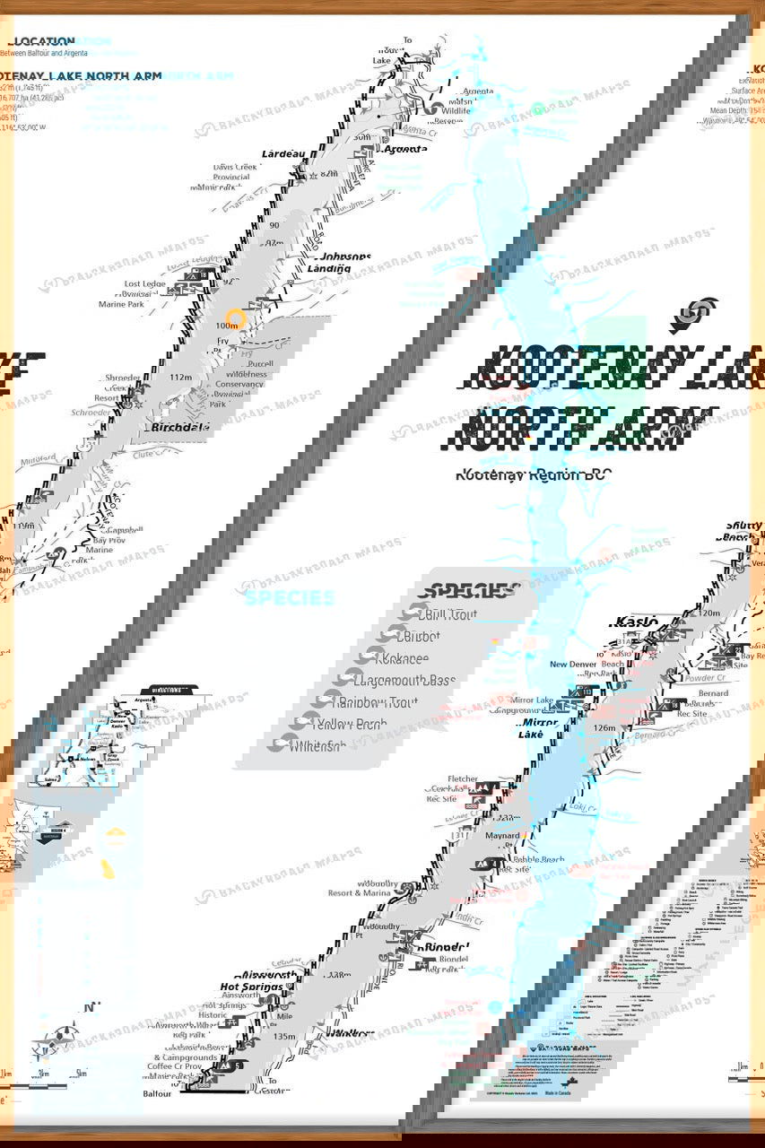 FKRBC67 Kootenay Lake - North - Wall Map - Backroad Maps