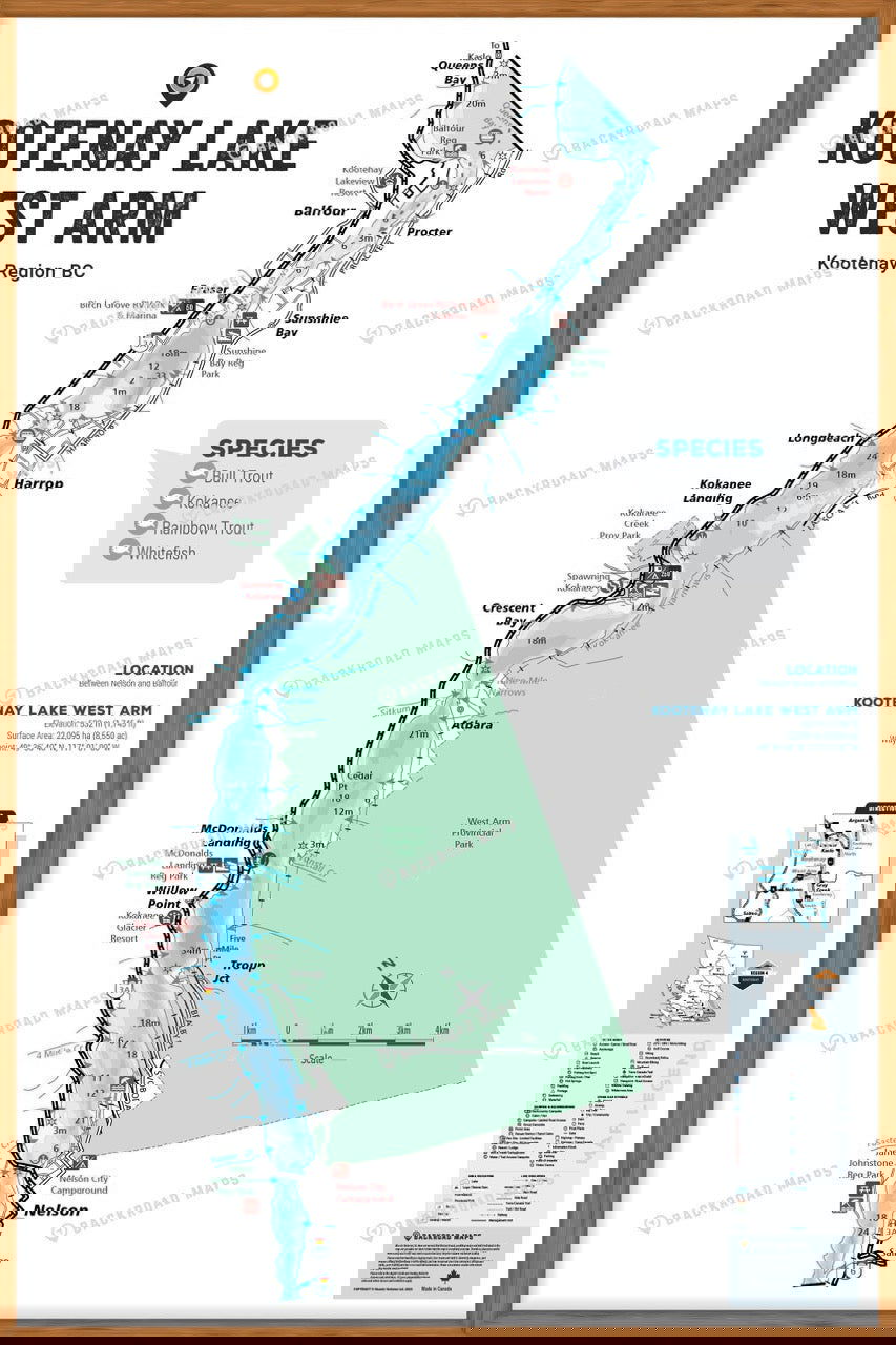 FKRBC69 Kootenay Lake - West - Wall Map - Backroad Maps