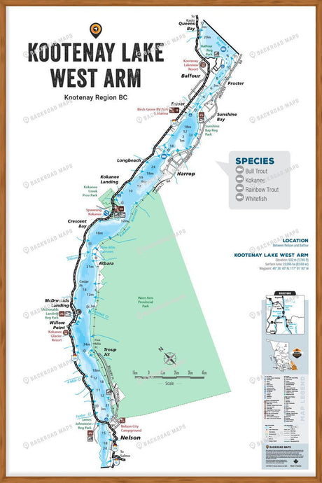 FKRBC69 Kootenay Lake - West - Wall Map - Backroad Maps