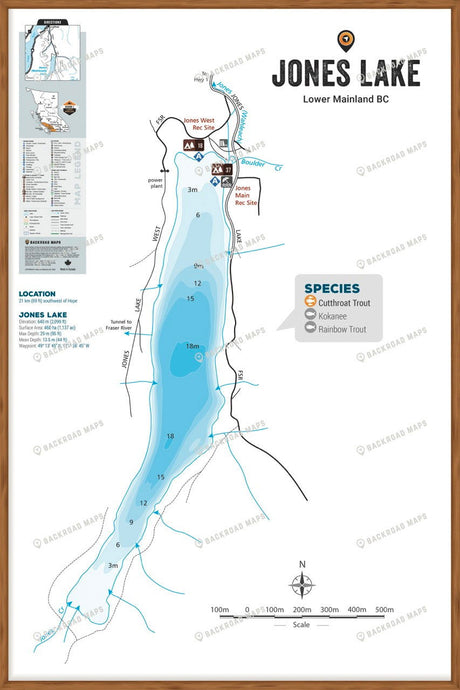 FLMBC66 Jones (Wahleach) Lake - Wall Map - Backroad Maps