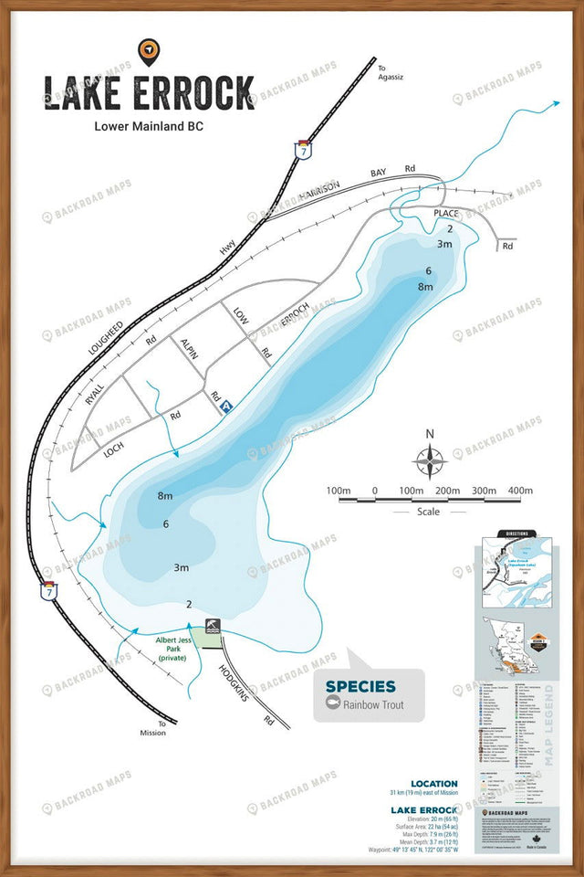 FLMBC70 Lake Errock (Squakum Lake) - Wall Map - Backroad Maps