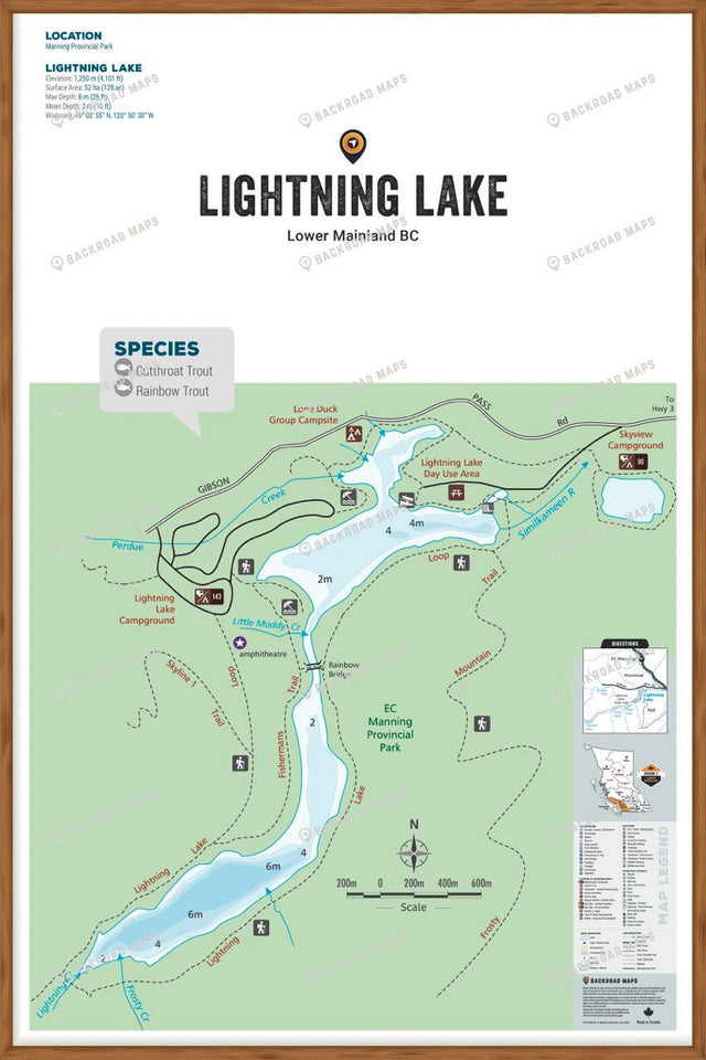FLMBC73 Lightning Lake - Wall Map - Backroad Maps