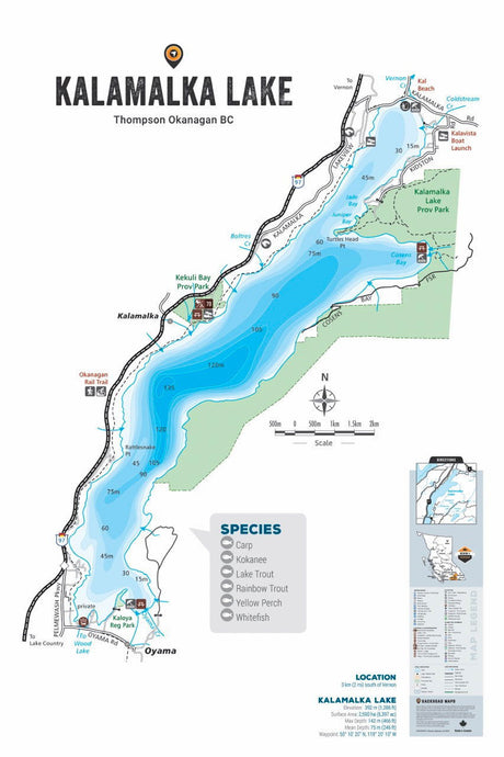 FTOBC100 Kalamalka Lake - Wall Map - Backroad Maps