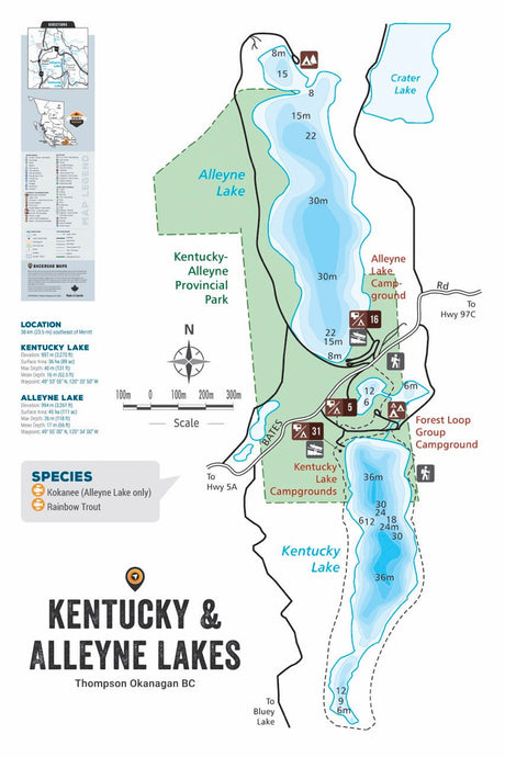 FTOBC104 Kentucky & Alleyne Lakes - Wall Map - Backroad Maps