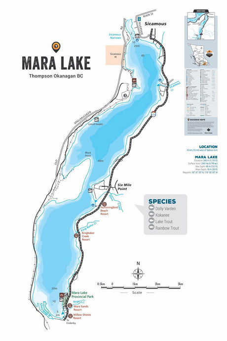 FTOBC128 Mara Lake - Wall Map - Backroad Maps