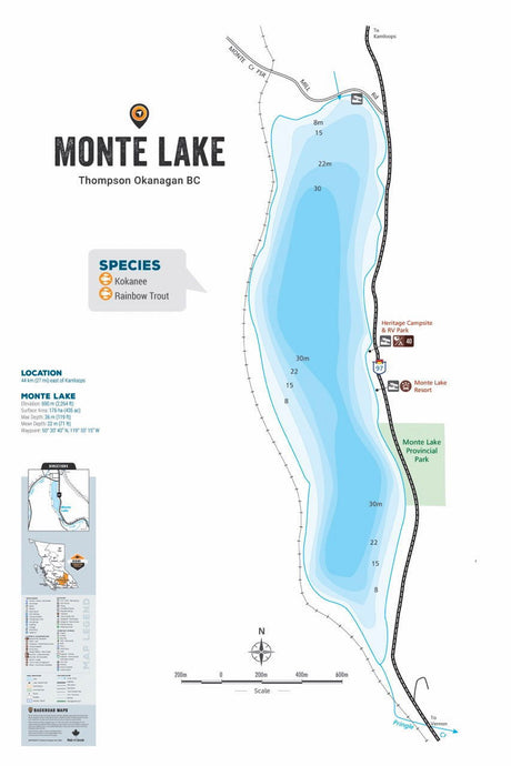 FTOBC135 Monte Lake - Wall Map - Backroad Maps