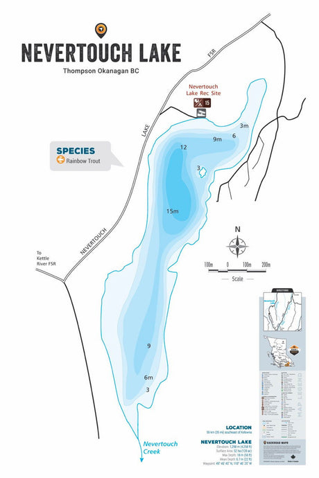 FTOBC141 Nevertouch Lake - Wall Map - Backroad Maps