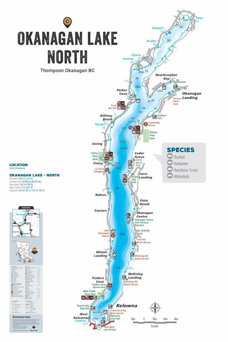 FTOBC146 Okanagan Lake North - Wall Map - Backroad Maps