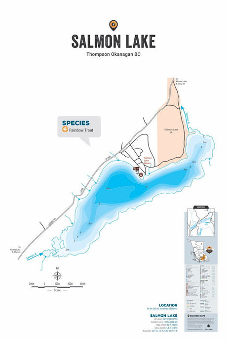 FTOBC174 Salmon Lake - Wall Map - Backroad Maps