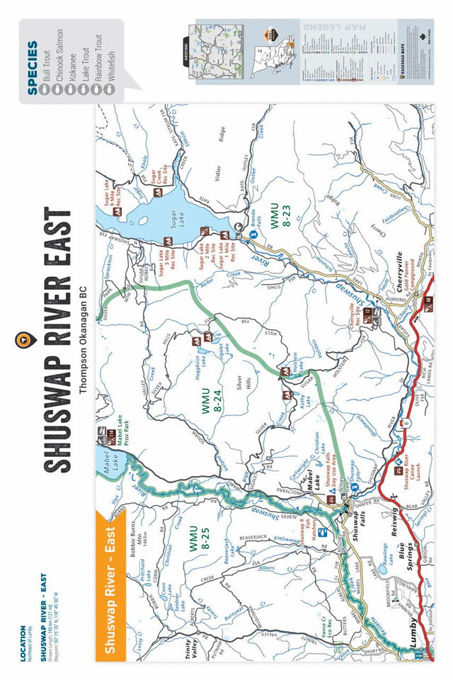 FTOBC182 Shuswap River (East) - Wall Map - Backroad Maps