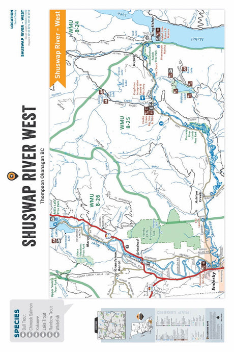 FTOBC183 Shuswap River (West) - Wall Map - Backroad Maps