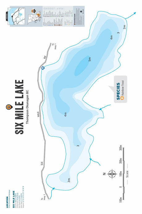 FTOBC185 Six Mile Lake - Wall Map - Backroad Maps
