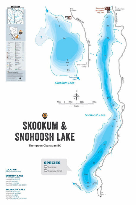 FTOBC187 Skookum & Snohoosh Lakes - Wall Map - Backroad Maps