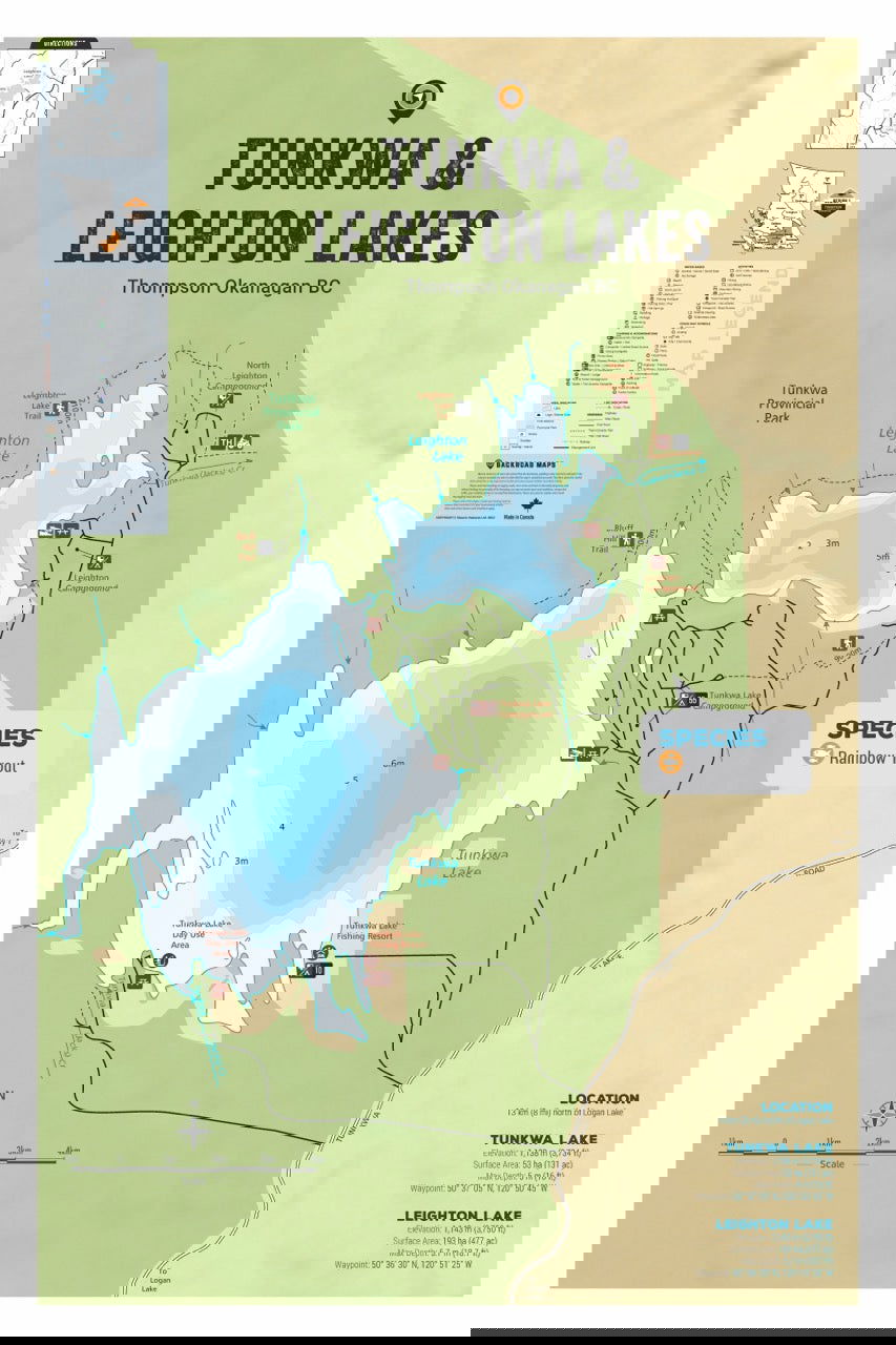 FTOBC205 Tunkwa & Leighton Lakes - Wall Map - Backroad Maps
