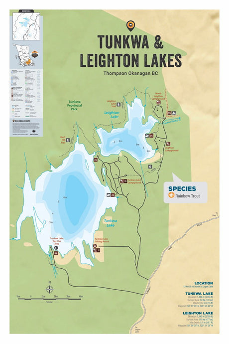 FTOBC205 Tunkwa & Leighton Lakes - Wall Map - Backroad Maps