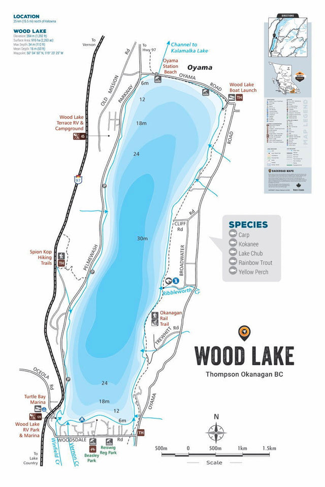 FTOBC213 Wood Lake - Wall Map - Backroad Maps