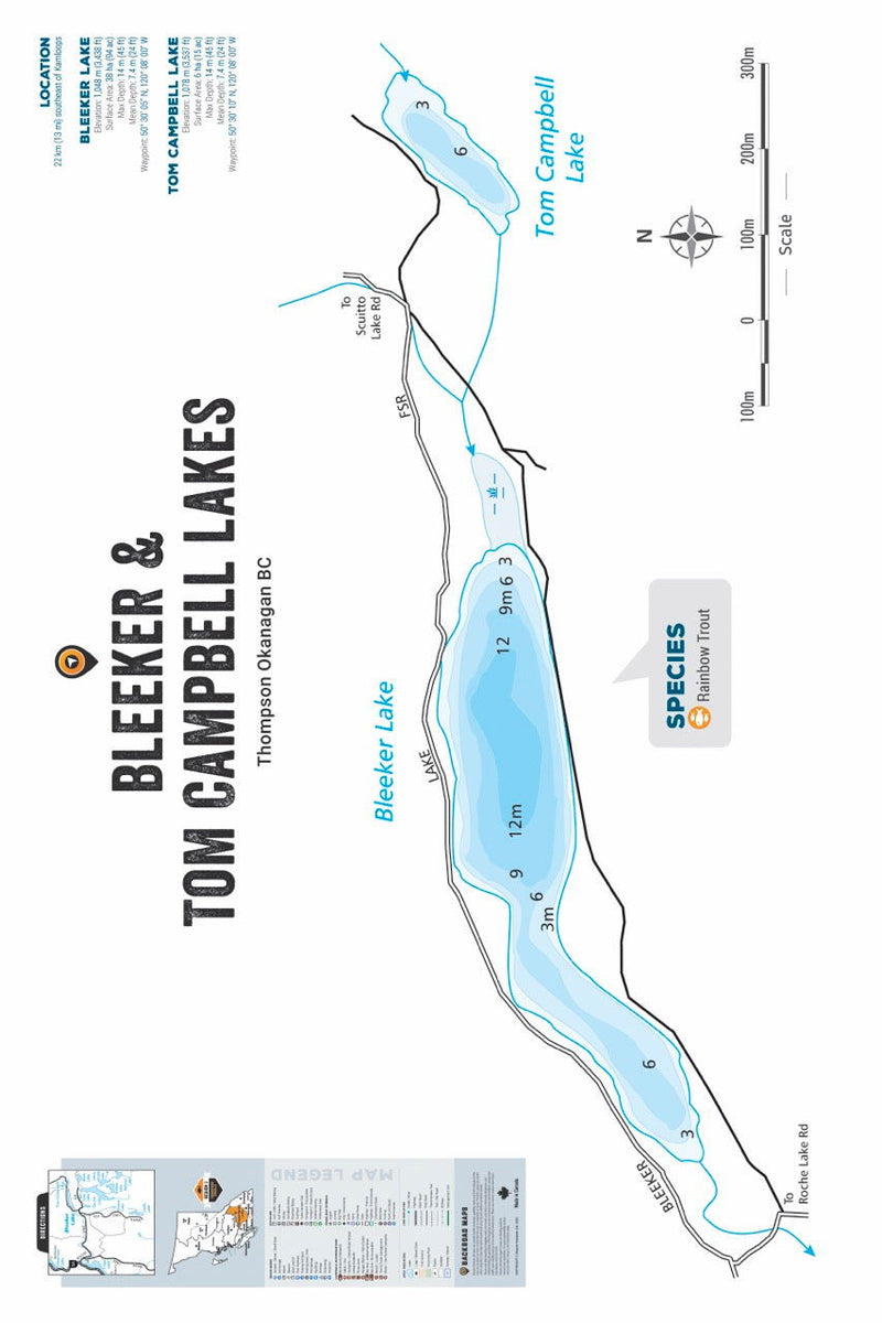 FTOBC31 Bleeker & Tom Campbell Lakes - Wall Map – Backroad Maps