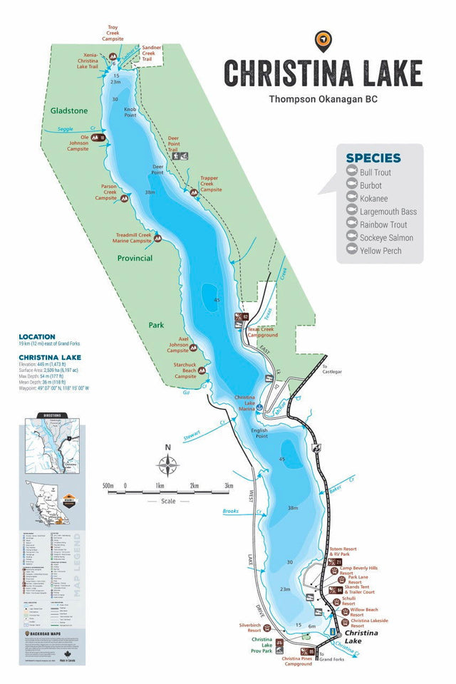 FTOBC42 Christina Lake - Wall Map - Backroad Maps