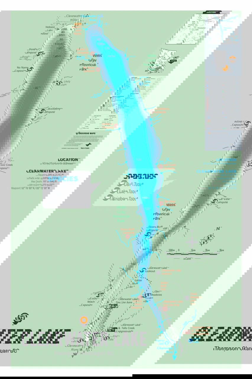 FTOBC44 Clearwater Lake - Wall Map - Backroad Maps