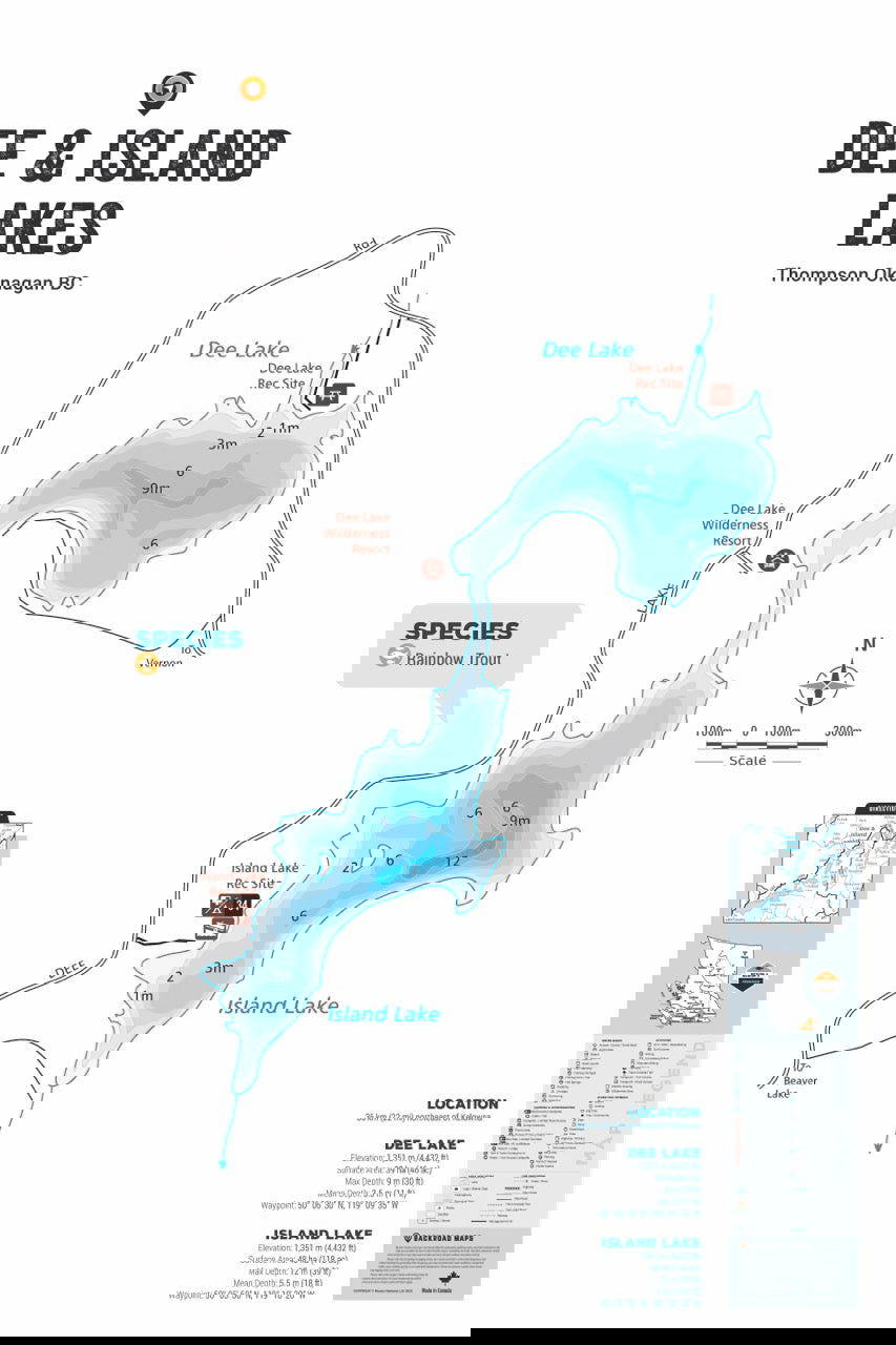 FTOBC54 Dee & Island Lakes - Wall Map - Backroad Maps