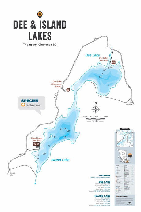 FTOBC54 Dee & Island Lakes - Wall Map - Backroad Maps