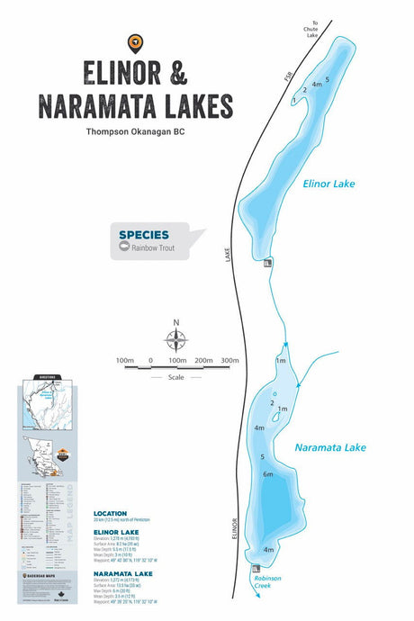 FTOBC63 Elinor & Naramata Lakes - Wall Map - Backroad Maps