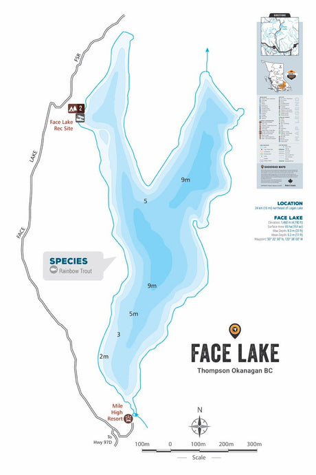 FTOBC65 Face Lake - Wall Map - Backroad Maps
