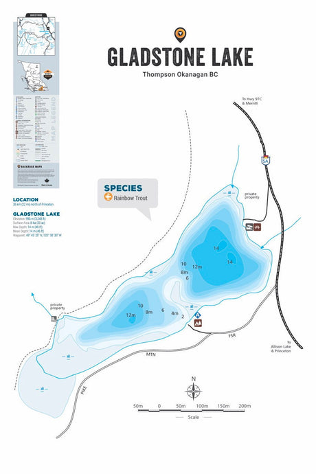 FTOBC67 Gladstone Lake - Wall Map - Backroad Maps