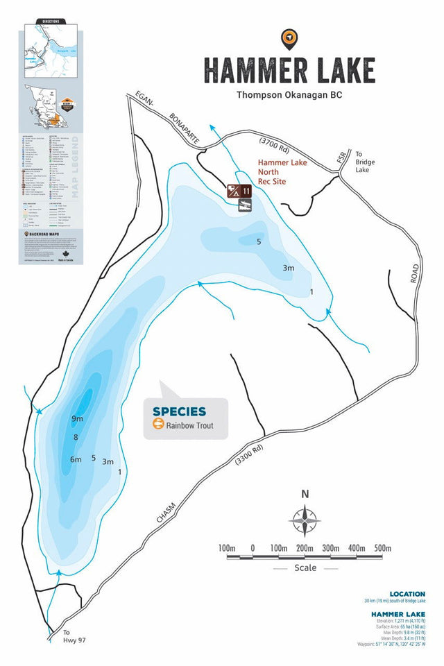 FTOBC75 Hammer Lake - Wall Map - Backroad Maps