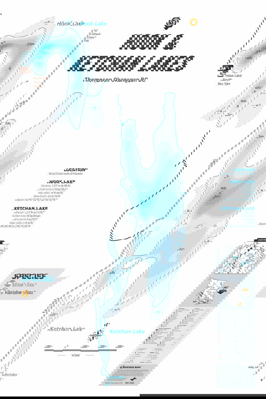 FTOBC87 Hook & Ketchan Lakes - Wall Map - Backroad Maps
