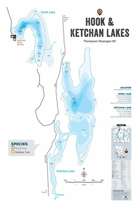 FTOBC87 Hook & Ketchan Lakes - Wall Map - Backroad Maps