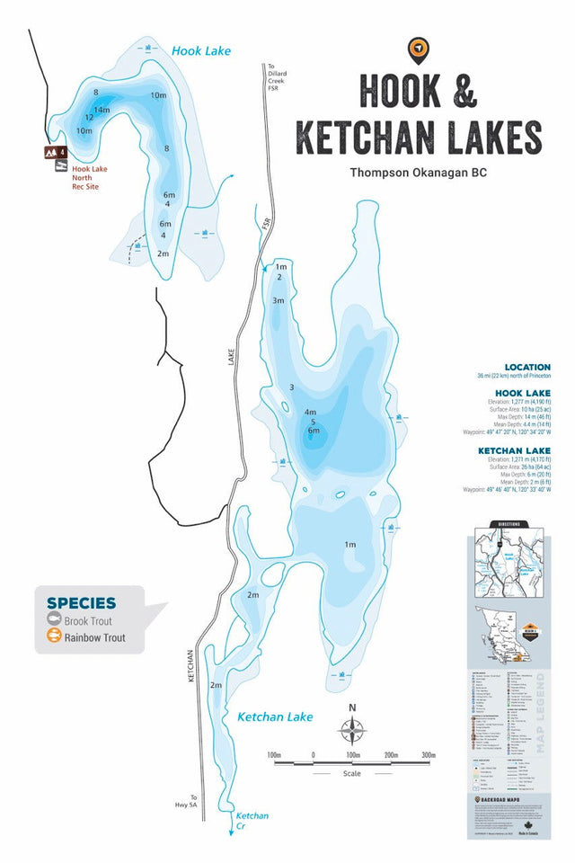 FTOBC87 Hook & Ketchan Lakes - Wall Map - Backroad Maps