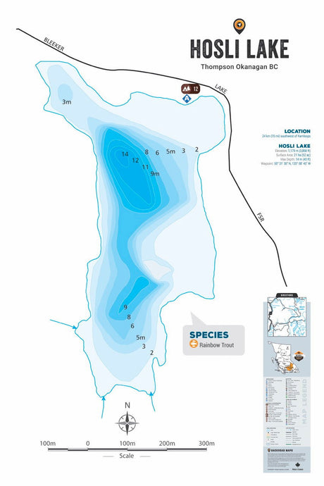 FTOBC90 Hosli Lake - Wall Map - Backroad Maps