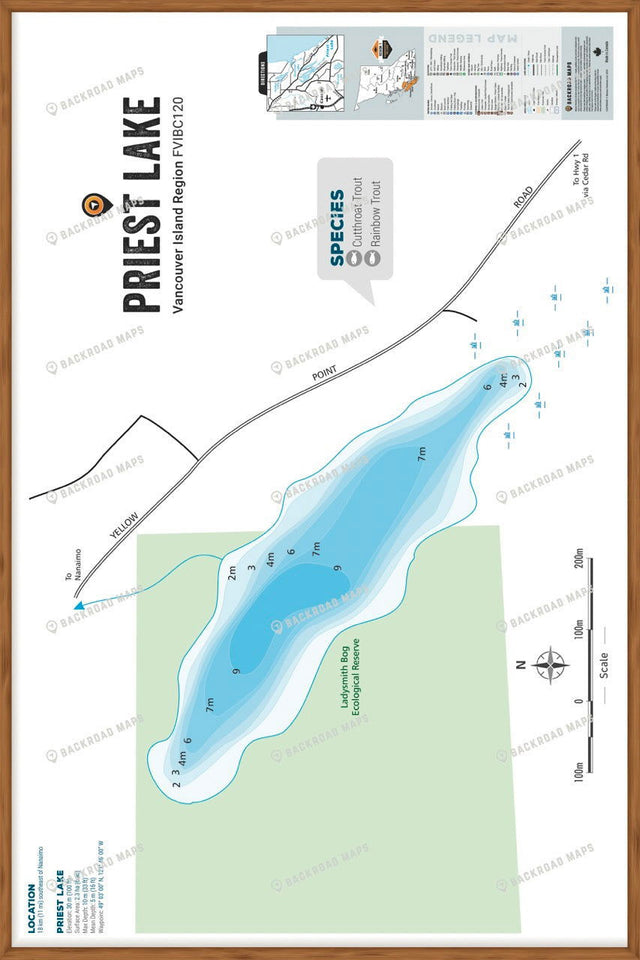 FVIBC120 Priest Lake - Wall Map - Backroad Maps