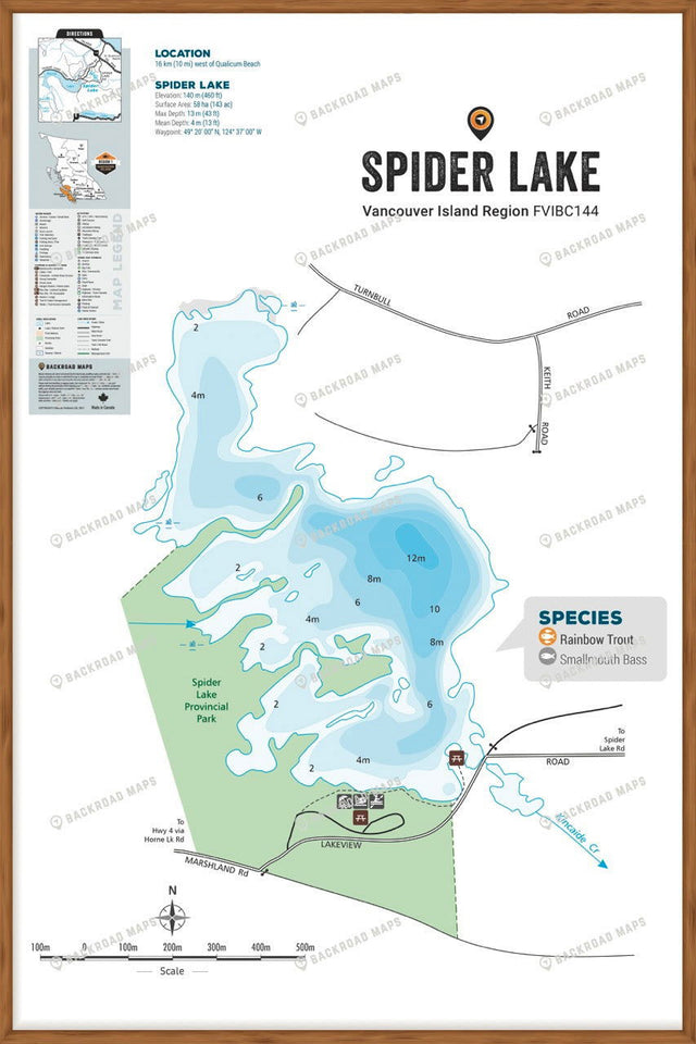 FVIBC144 Spider Lake - Wall Map - Backroad Maps