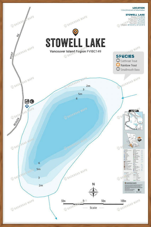 FVIBC149 Stowell Lake - Wall Map - Backroad Maps