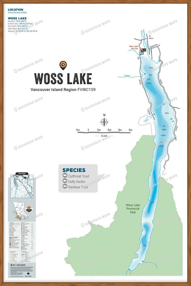 FVIBC159 Woss Lake - Wall Map - Backroad Maps